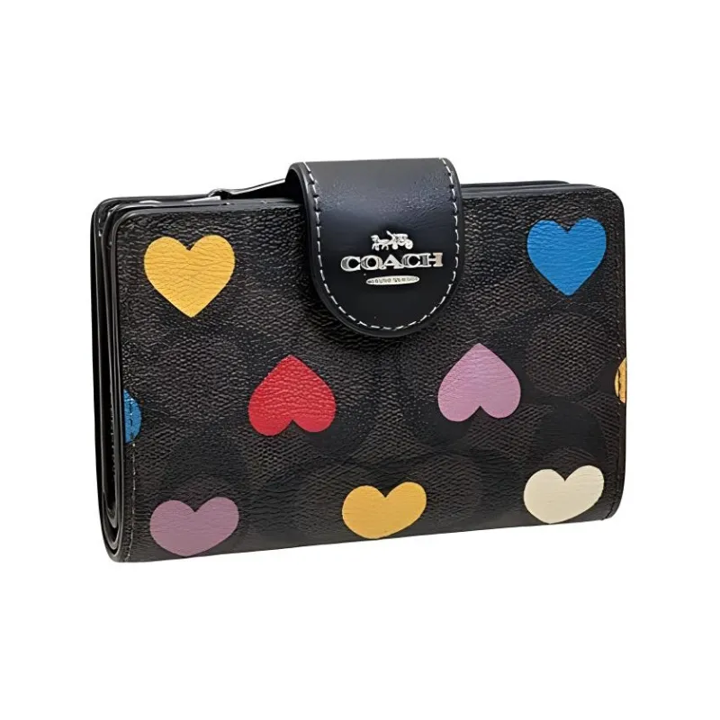 COACH Corner Zip Coated Canvas Bag Wallet Mini Women's Brown Black Multicolor-2