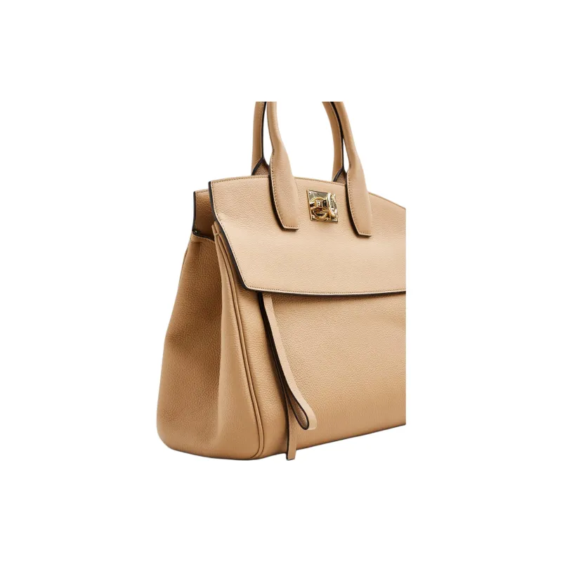 FERRAGAMO Studio Calfskin Tote Bag Shopping Bag Handbag Medium Size Women's Beige-2