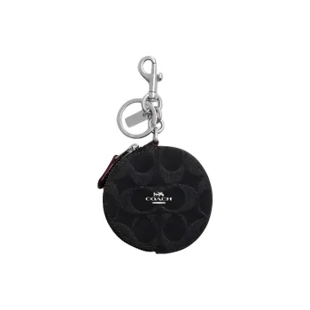 COACH Coin Case Denim With Smooth Leather Coin Purse Mini Unisex Black