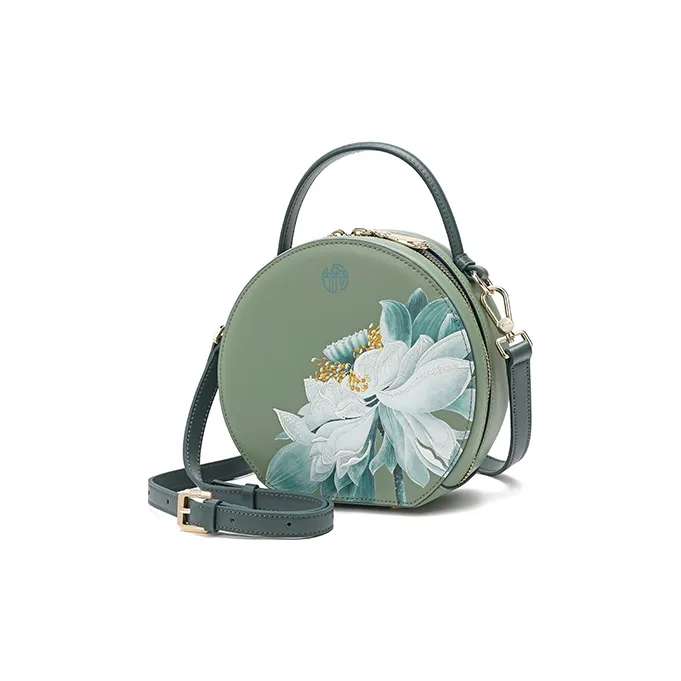 Ancient Yi Xi Cow Leather Cheongsam Hanfu Shoulder Bag, Crossbody Bag, Handbag Women's Celadon-1