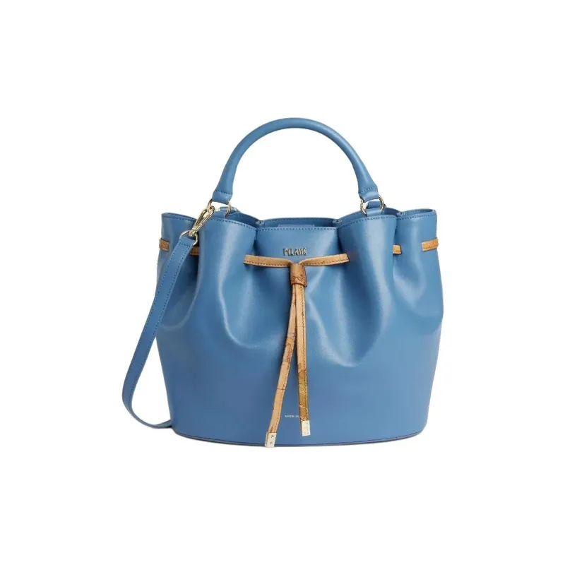 Alviero Martini Cowhide With Sheepskin Bucket Bag Handbag Shoulder Bag Crossbody Bag Women's Denim Blue-0