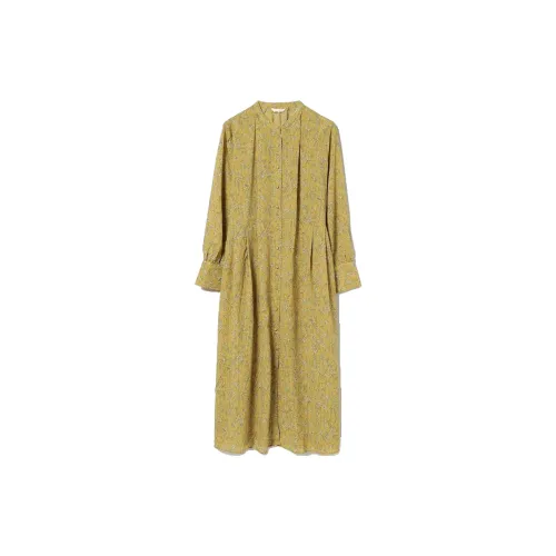 Beams Two Piece Skirt Sets Women's Set Mustard Long-Sleeved Dresses+Black Slip Dresses