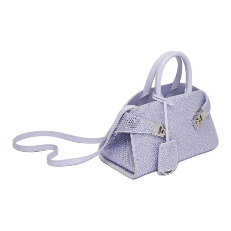 FERRAGAMO Crystal Embellished Calfskin Shoulder Bag Crossbody Bag Handbag Small Size Women's Purple-1