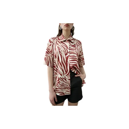 Roselingling Shirts Women's Red Zebra Print