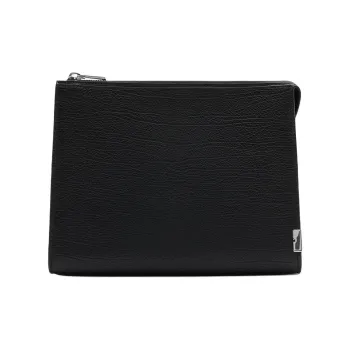 Burberry Grain Leather With Calfskin Clutch Unisex Black