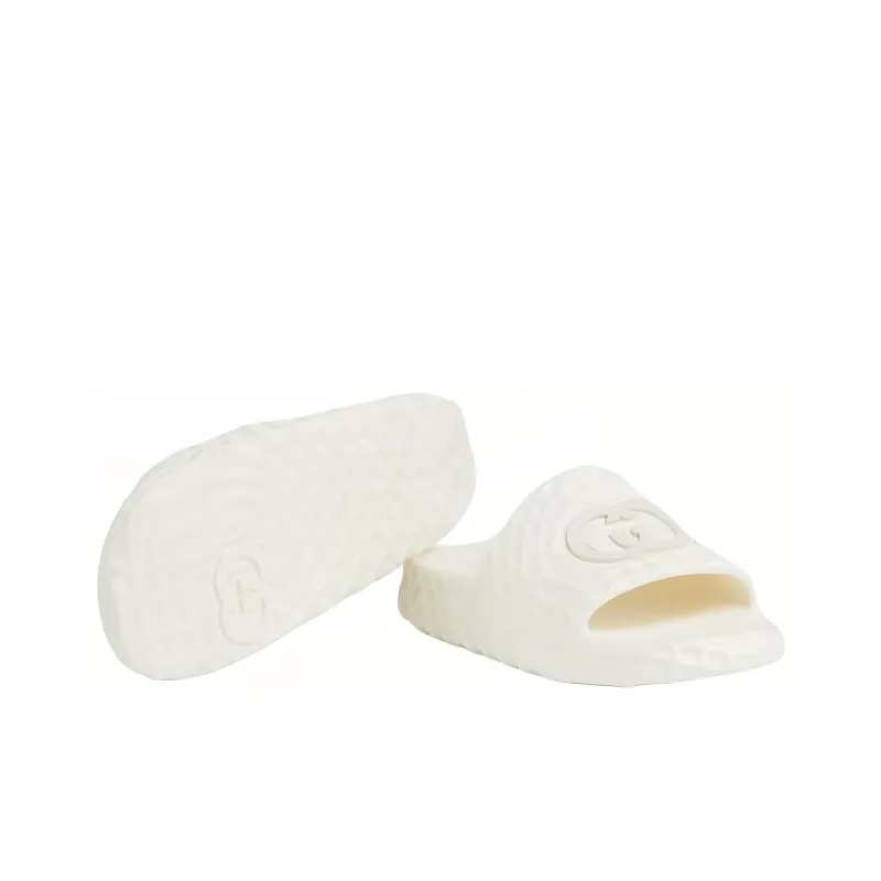 GUCCI Interlocking Slide Slippers Men's White-5