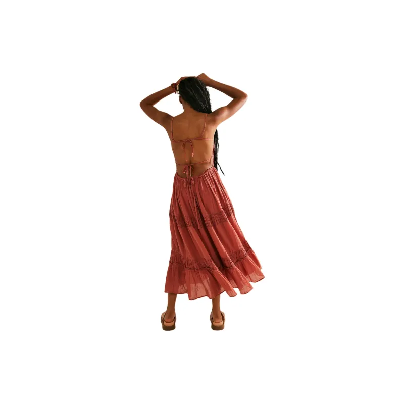 FREE PEOPLE Taking Sides Maxi Slip Dresses Women's Auburn/Reddish Brown-1