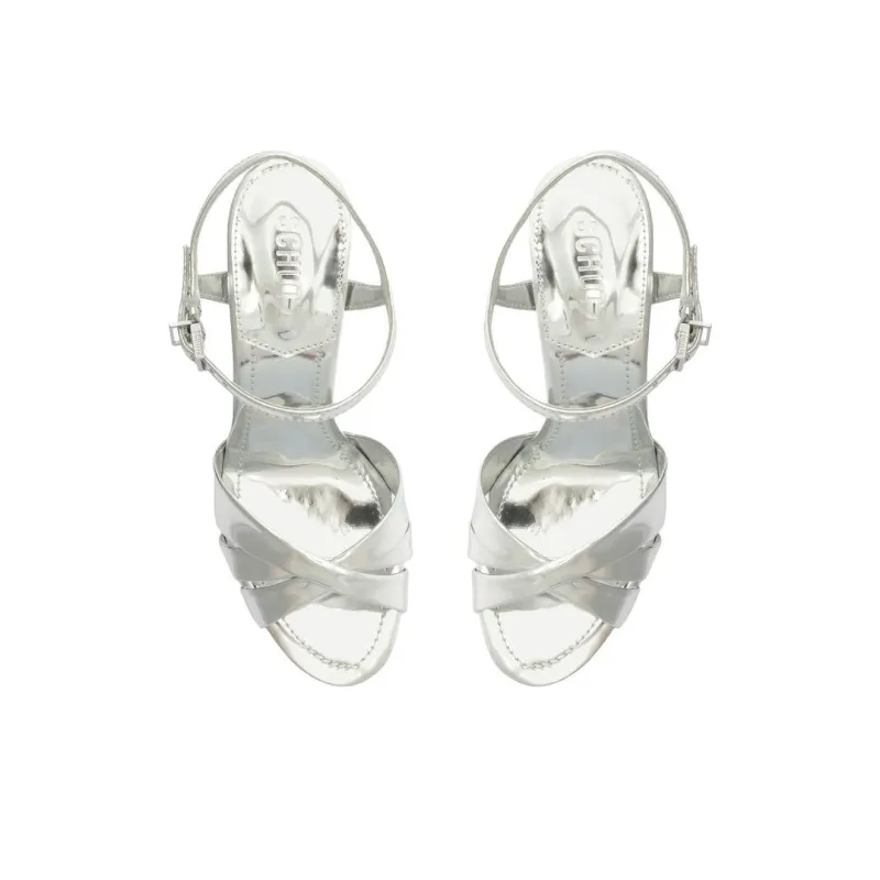 Schutz Keefa Strap Sandals 14.3cm Women's Silver-3