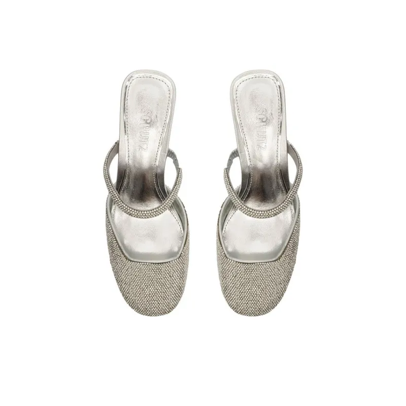 Schutz Closed Toe Slippers 5cm Women's Silver-4