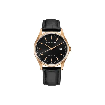 Sea Gull Automatic Mechanical Movement Genuine Leather Strap Watch Men's Watches Black Dial
