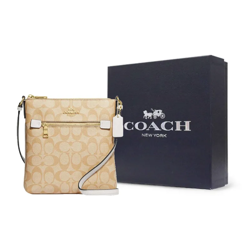 COACH Rowan Coated Canvas With Smooth Leather Document Bag, Shoulder Bag, Crossbody Bag Mini Women's Light Khaki-5