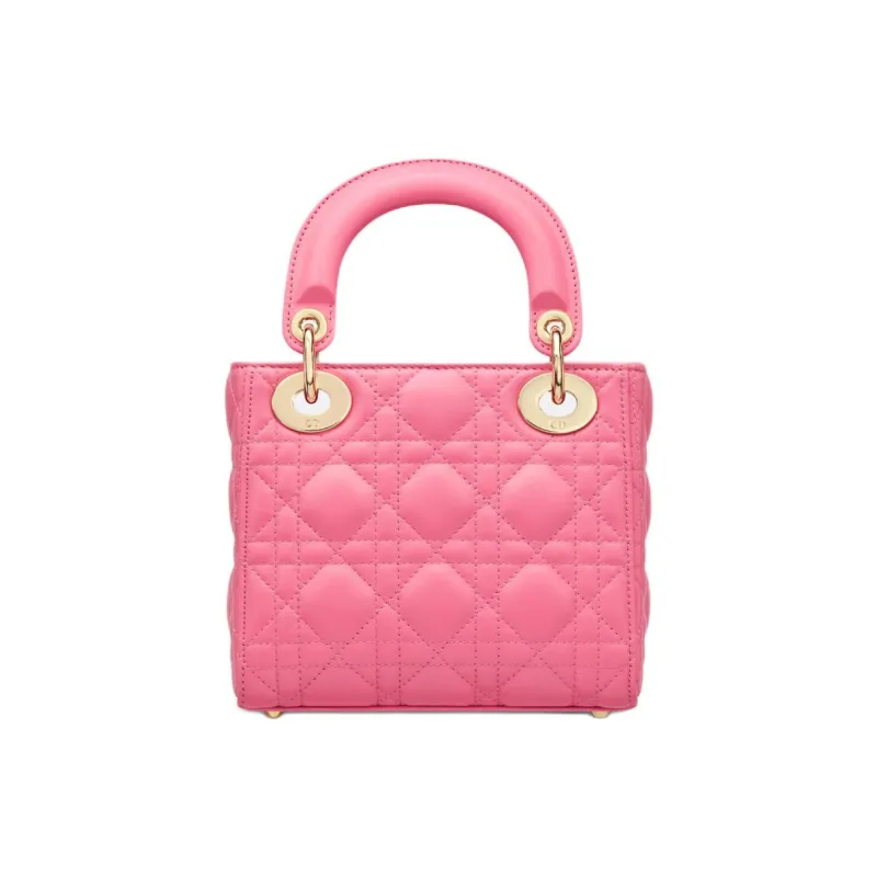 DIOR Lady Dior Wicker Pattern Sheepskin Lady Dior Bag, Shoulder Bag, Crossbody Bag, Handbag Mini Women's Candy Pink-3