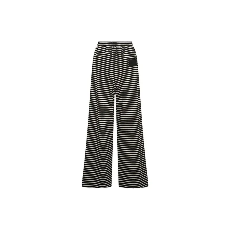 TSMLXLT Casual Pants Women's Black White Stripes-1