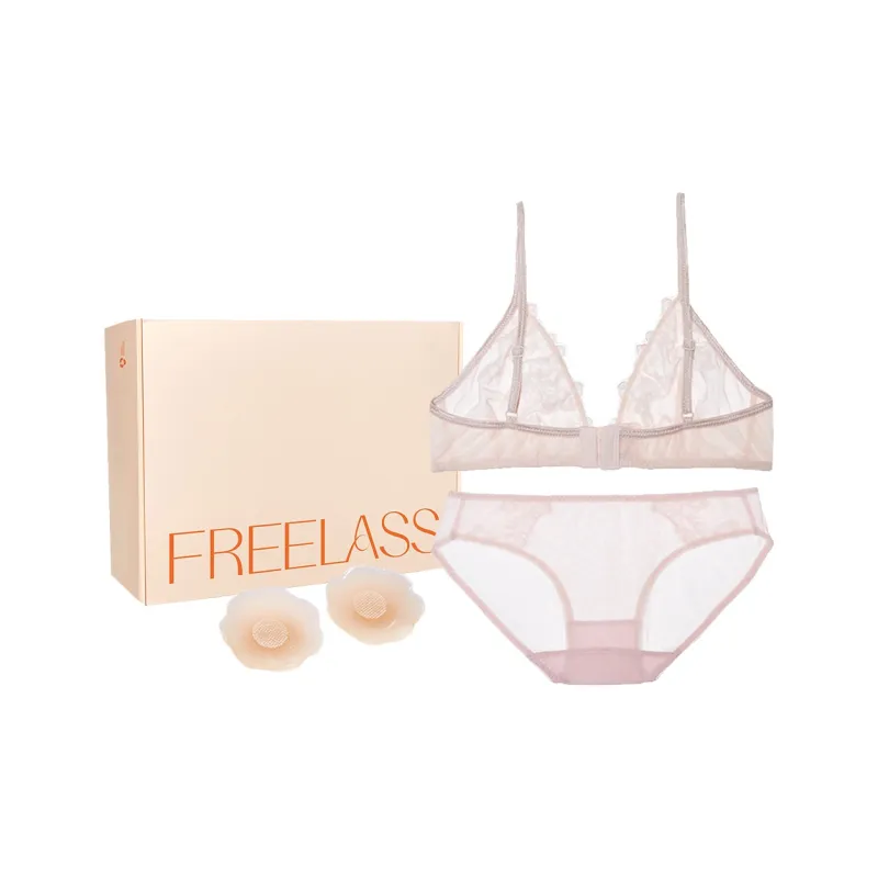FREELASS Underwear Set Women's Nipple Cover 1 Pair Included, Gift Box Set Floral Pink-1