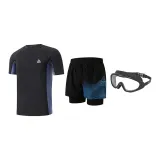 Black Blue Three-Piece Set (Swimsuit+Swimming Trunks+Swim Goggles)