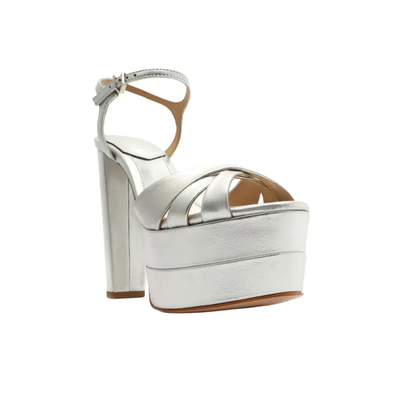 Schutz Keefa Strap Sandals 14.3cm Women's Silver-2