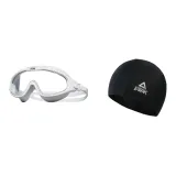 White Large Frame Swim Goggles+Swimming Cap