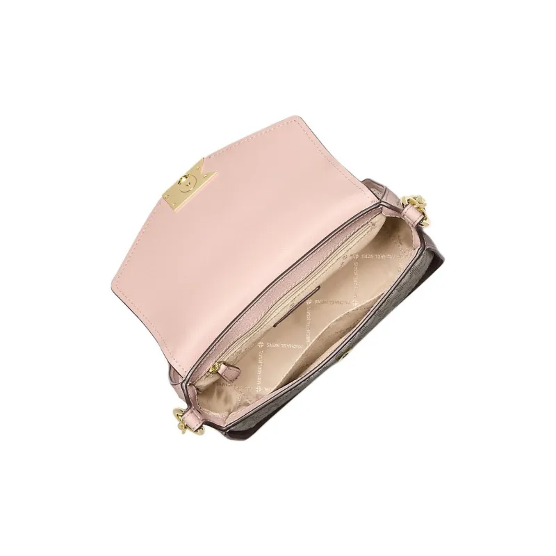 MICHAEL KORS Sylvia Canvas Shoulder Bag Crossbody Bag Small Size Women's Vanilla With Light Pink Accents-2