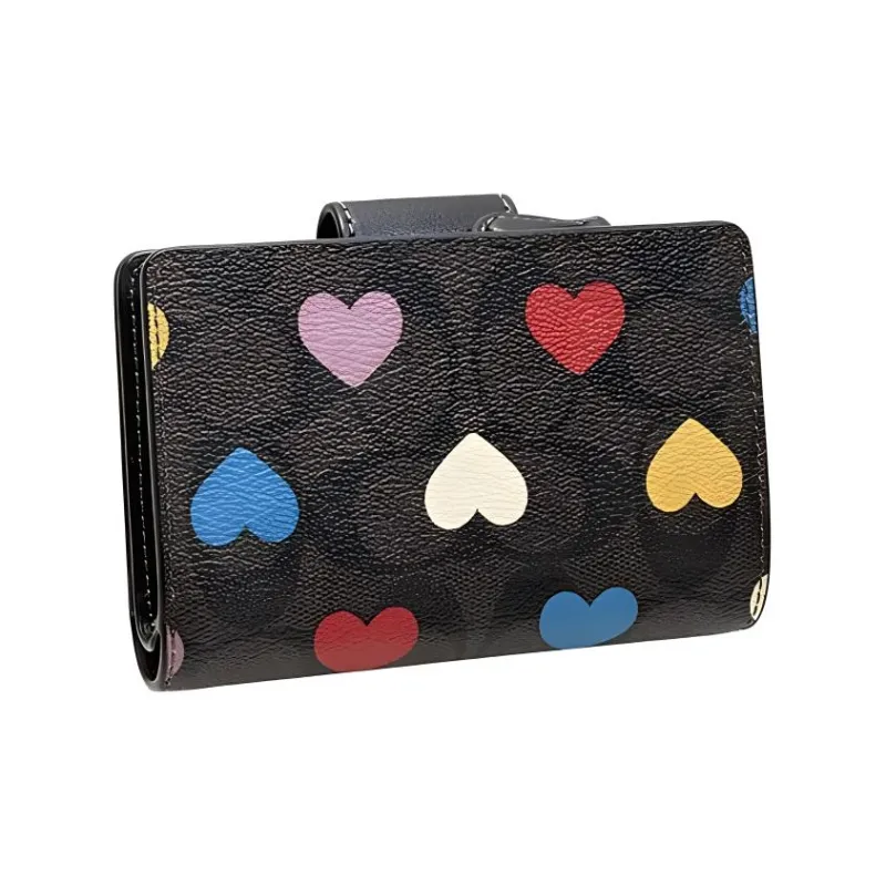 COACH Corner Zip Coated Canvas Bag Wallet Mini Women's Brown Black Multicolor-3