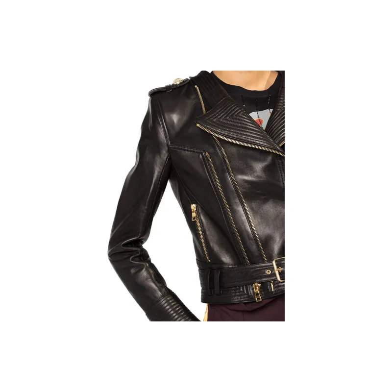 BALMAIN Leather Jackets Women's Black-5