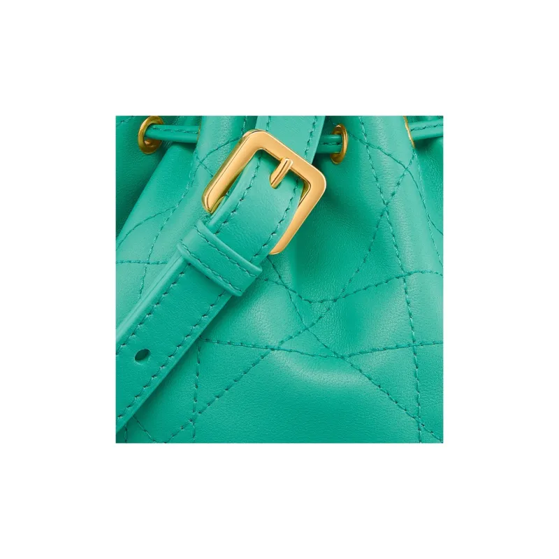 DIOR Wicker Pattern Cow Leather Bucket Bag Handbag Shoulder Bag Small Size Women's Sea Blue-5