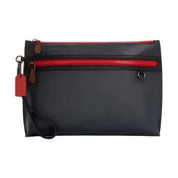 COACH Calfskin Clutch Regular Men's Dark Blue & Red