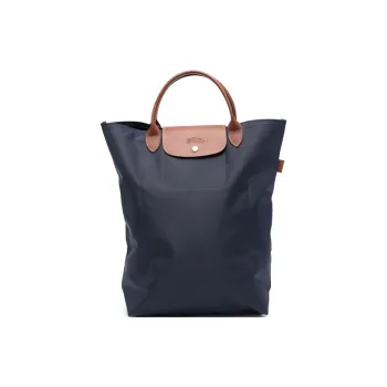 LONGCHAMP Canvas Tote Bag Shopping Bag Handbag Medium Size Women's Navy & Khaki