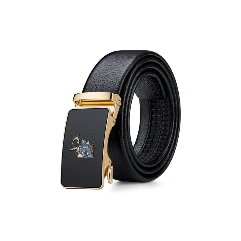 WilliamPOLO Cow Leather Leather Belts Men's Gold 3.5cm Width-0