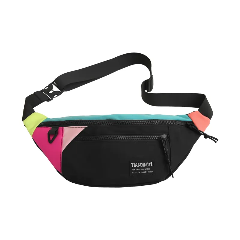 BAODIDAISHU Nylon Sling Bags Crossbody Bags Regular Unisex White Multicolor/Pure Black/Black Multicolor-5