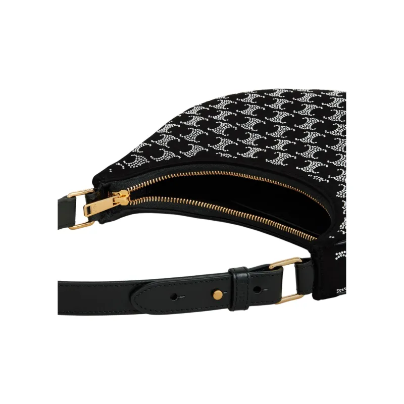 CELINE Diamond Embellished Silk Satin Handbag Shoulder Bag Women's Black-3