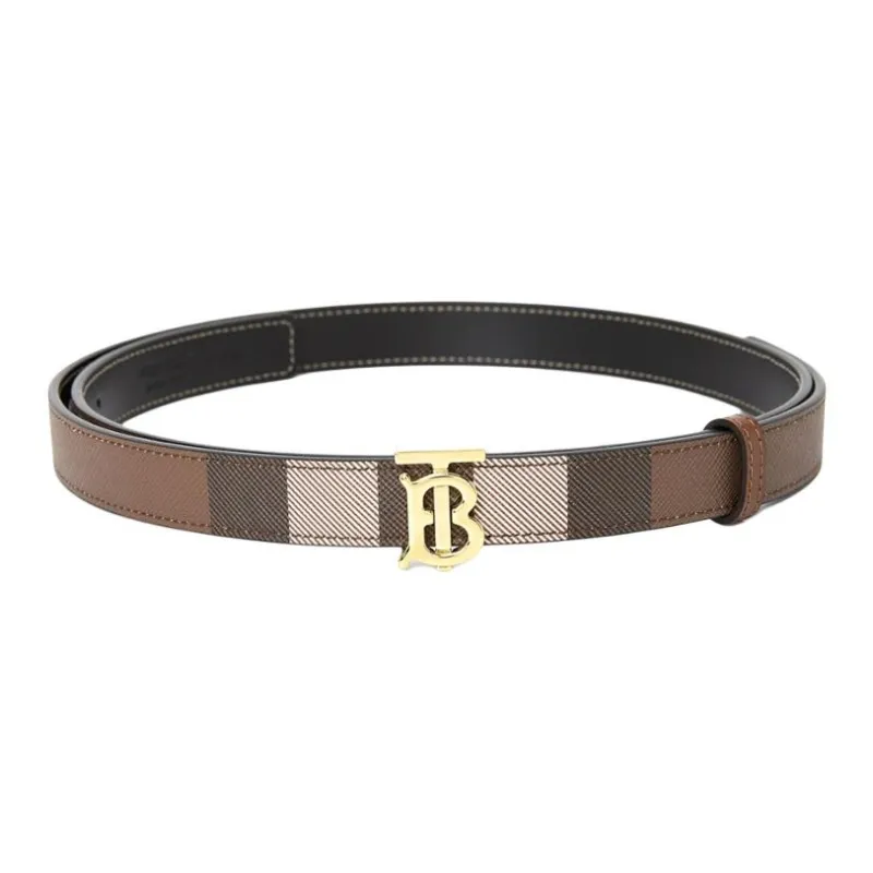 Burberry Double Sided Design Cotton Metal TPU Belt Women's Brown Width  2CM-1