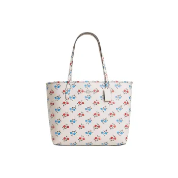 COACH City Refined Pebble Pattern Leather Tote Bag, Shopping Bag Large Size Women's White & Multicolor