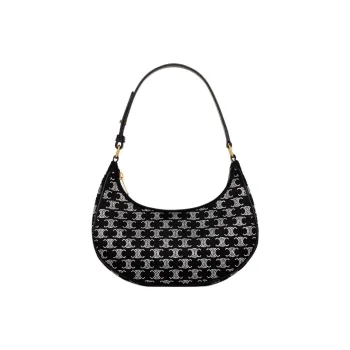CELINE Diamond Embellished Silk Satin Handbag Shoulder Bag Women's Black