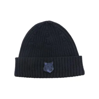 Maison Kitsune Bold Fox Head Patch Knitted Beanie
