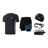 Black Blue Five-Piece Set (Swimsuit+Swimming Trunks+Swim Goggles+Swimming Cap+Swim Bag)