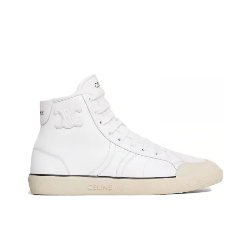 CELINE Triomphe High Top Skateboard Shoes Women's White-1
