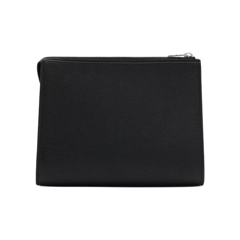 Burberry Grain Leather With Calfskin Clutch Unisex Black-2