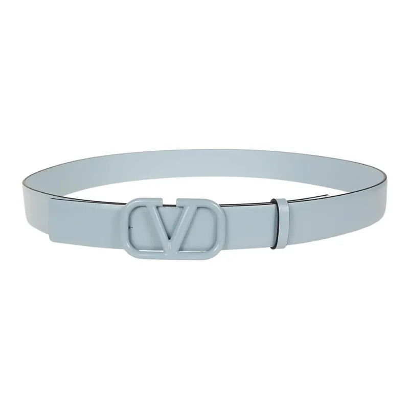 Valentino Emblem Design Smooth Buckle Calfskin Leather Belts Women's Blue Width: 3CM-1