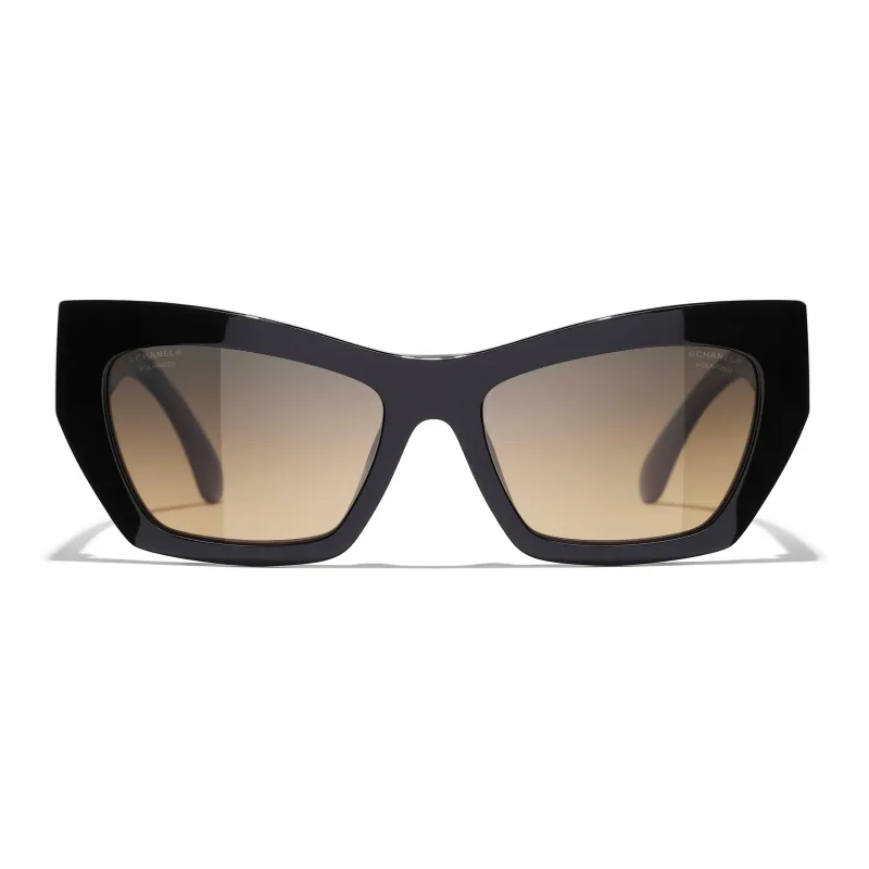 CHANEL Acetate Nylon Cat Eye Sunglasses Unisex Black-1