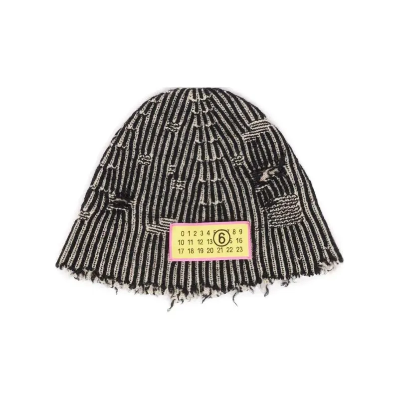 MM6 Maison Margiela Distressed-effect Ribbed Beanie-0