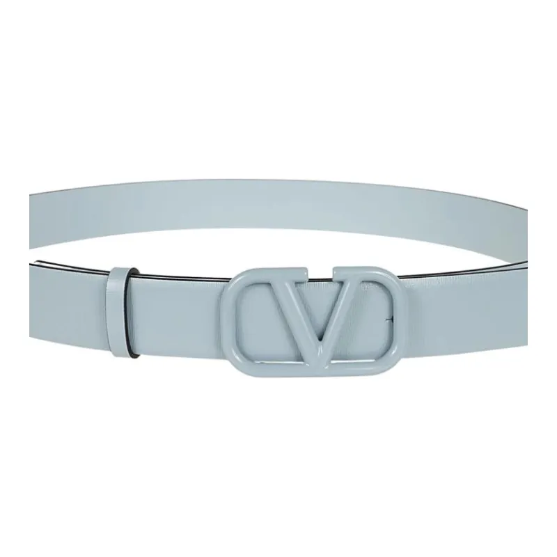 Valentino Emblem Design Smooth Buckle Calfskin Leather Belts Women's Blue Width: 3CM-2