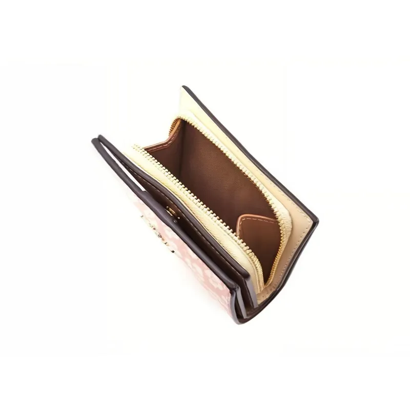 COACH Snap Wallet Smooth Leather Card Holder, Coin Pocket, Wallet Mini Women's Pink & White-4