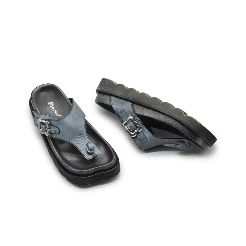 ARTMU Rubber Sole Odor Resistant Abrasion Resistant Flip Flops Women's Light Blue-2