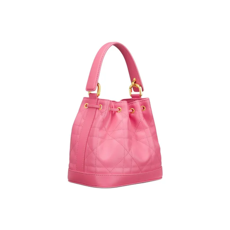 DIOR Extra Large Wicker Pattern Cow Leather Bucket Bag Handbag Shoulder Bag Small Size Women's Candy Pink-1