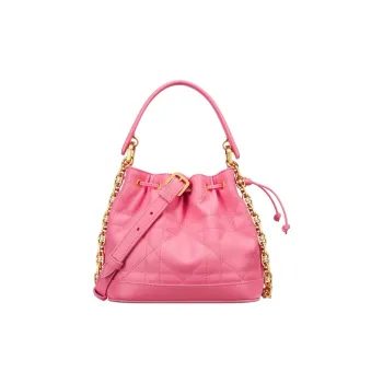 DIOR Extra Large Wicker Pattern Cow Leather Bucket Bag Handbag Shoulder Bag Small Size Women's Candy Pink