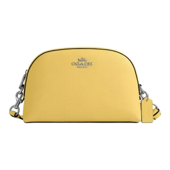 COACH Cross Grain Leather Dome Bag, Shoulder Bag, Crossbody Bag Small Size Women's Silver & Daisy