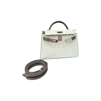 HERMES Mini Kelly Generation 1 Ostrich Leather Kelly Bag Handbag Mini Women's Concrete Gray & Dove Gray