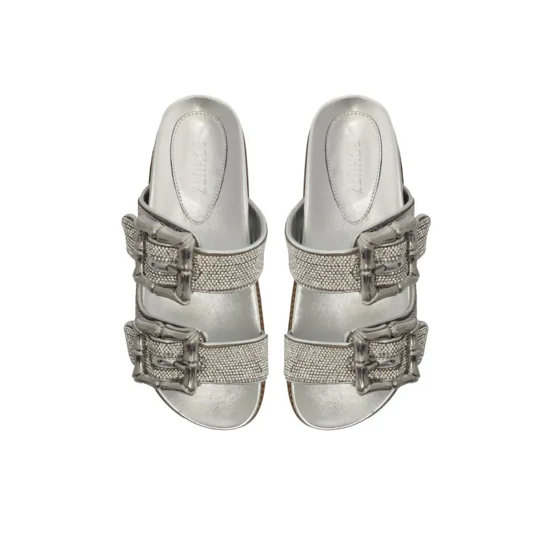 Schutz Slip-Resistant Slide Slippers 5.3cm Women's Silver-3
