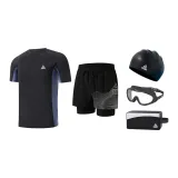 Black Silver Five-Piece Set (Swimsuit+Swimming Shorts+Swim Goggles+Swimming Cap+Swim Bag)