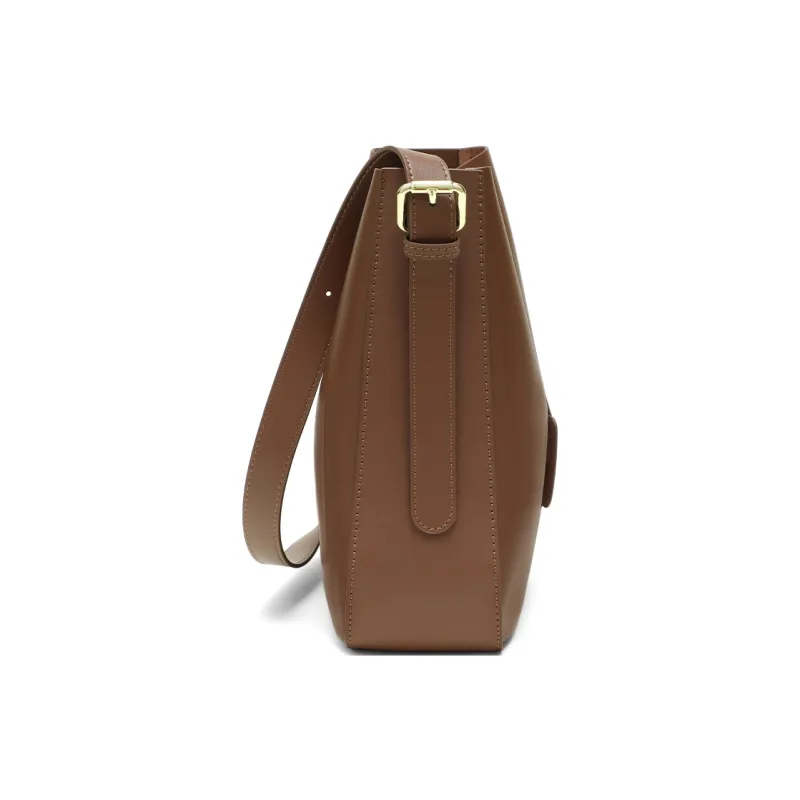 C°BANNER Cow Leather With Synthetic Leather Crossbody Bag Medium Size Women's Coffee-4
